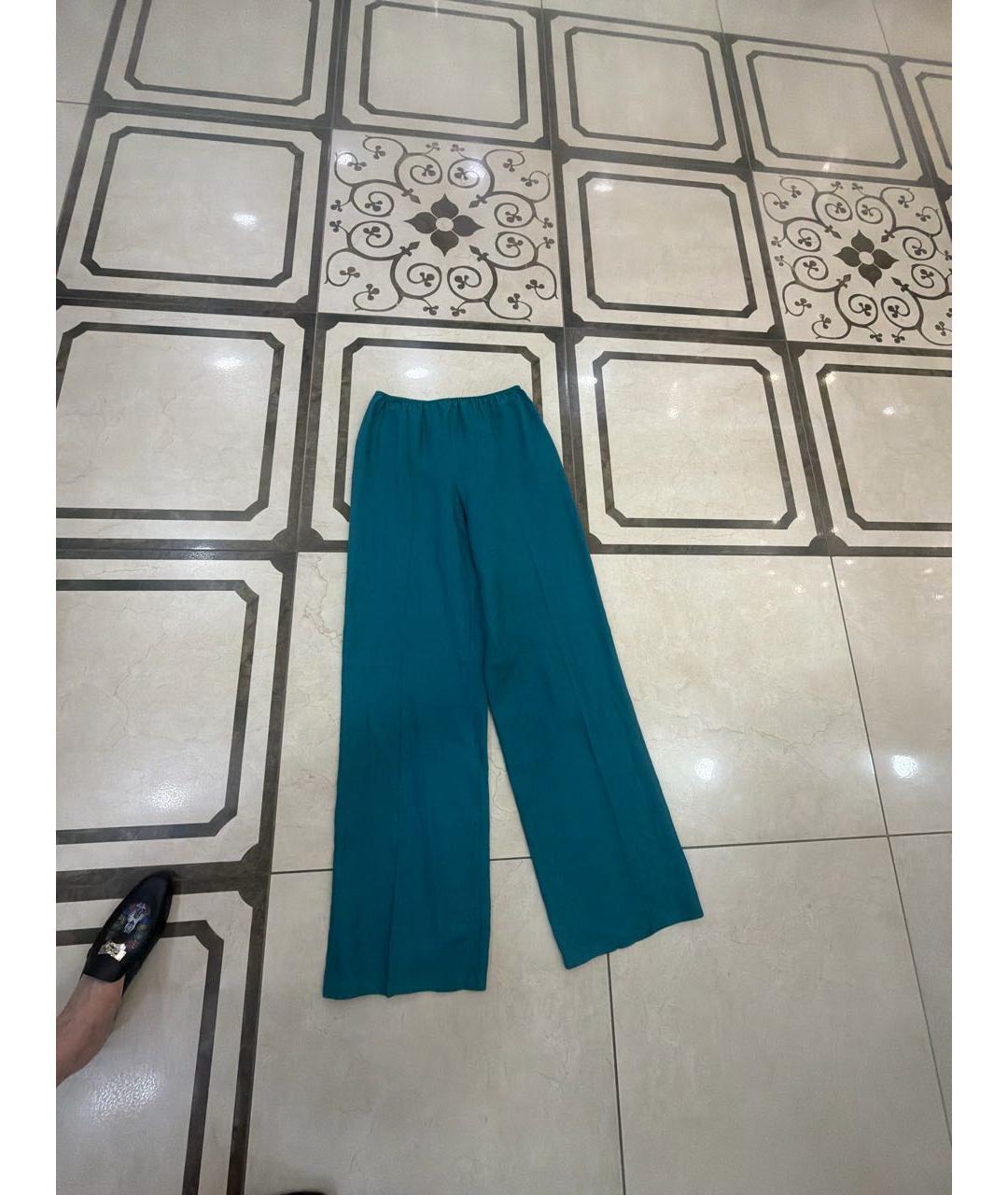 LORO PIANA Бирюзовые льняные брюки широкие, фото 4