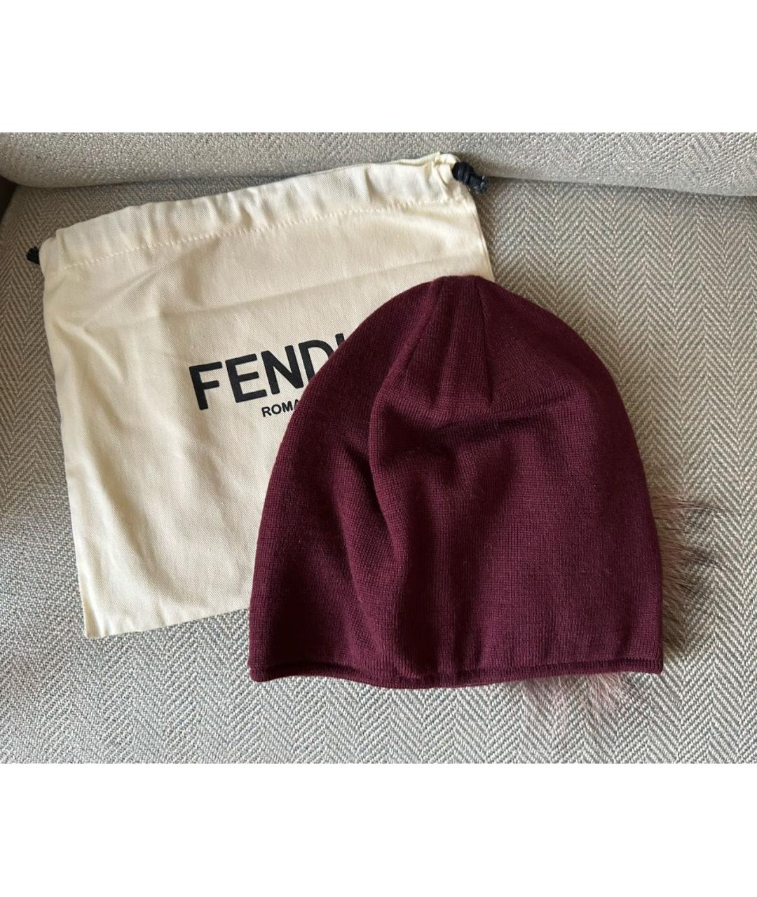 FENDI Бордовая шерстяная шапка, фото 4