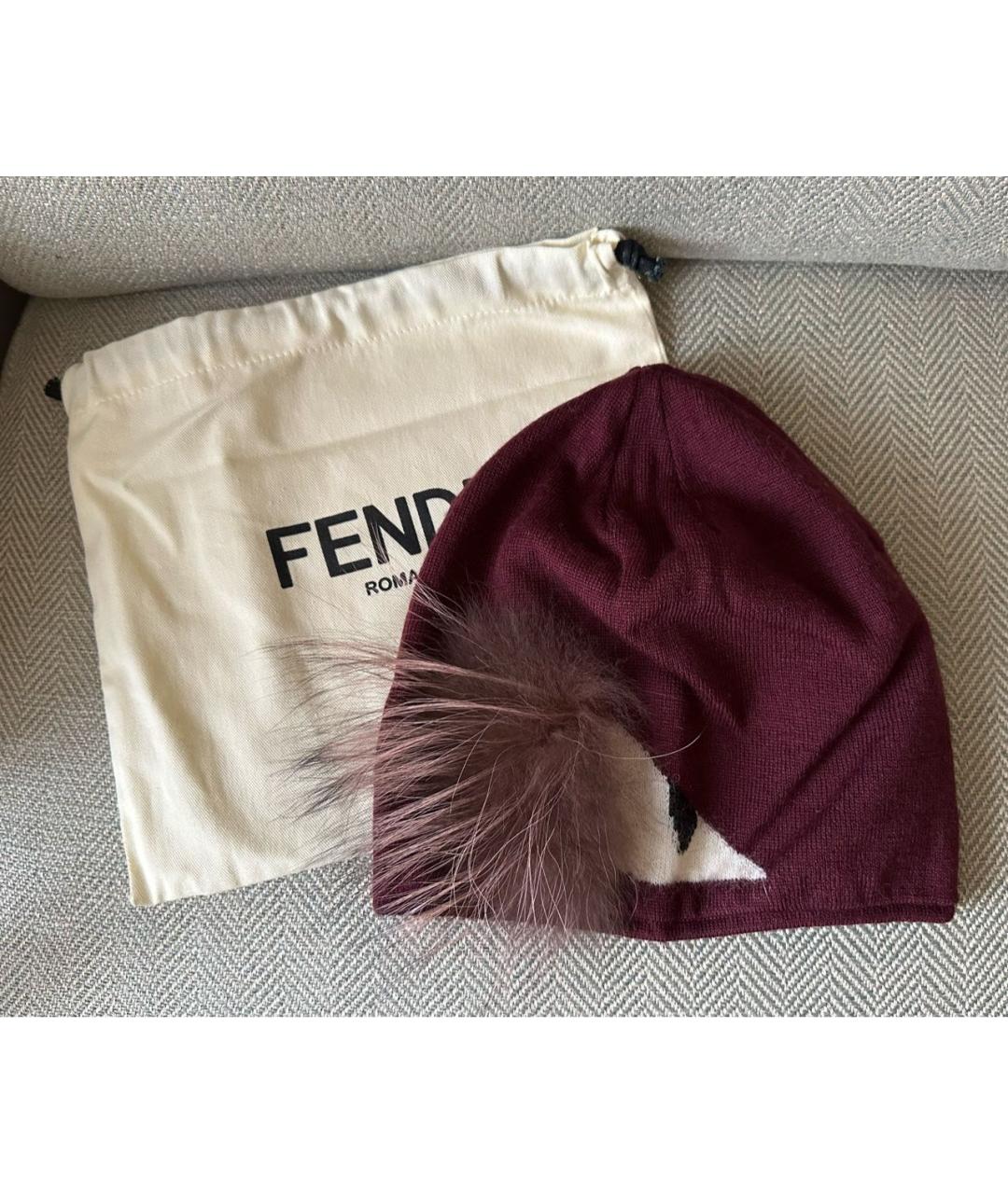 FENDI Бордовая шерстяная шапка, фото 3
