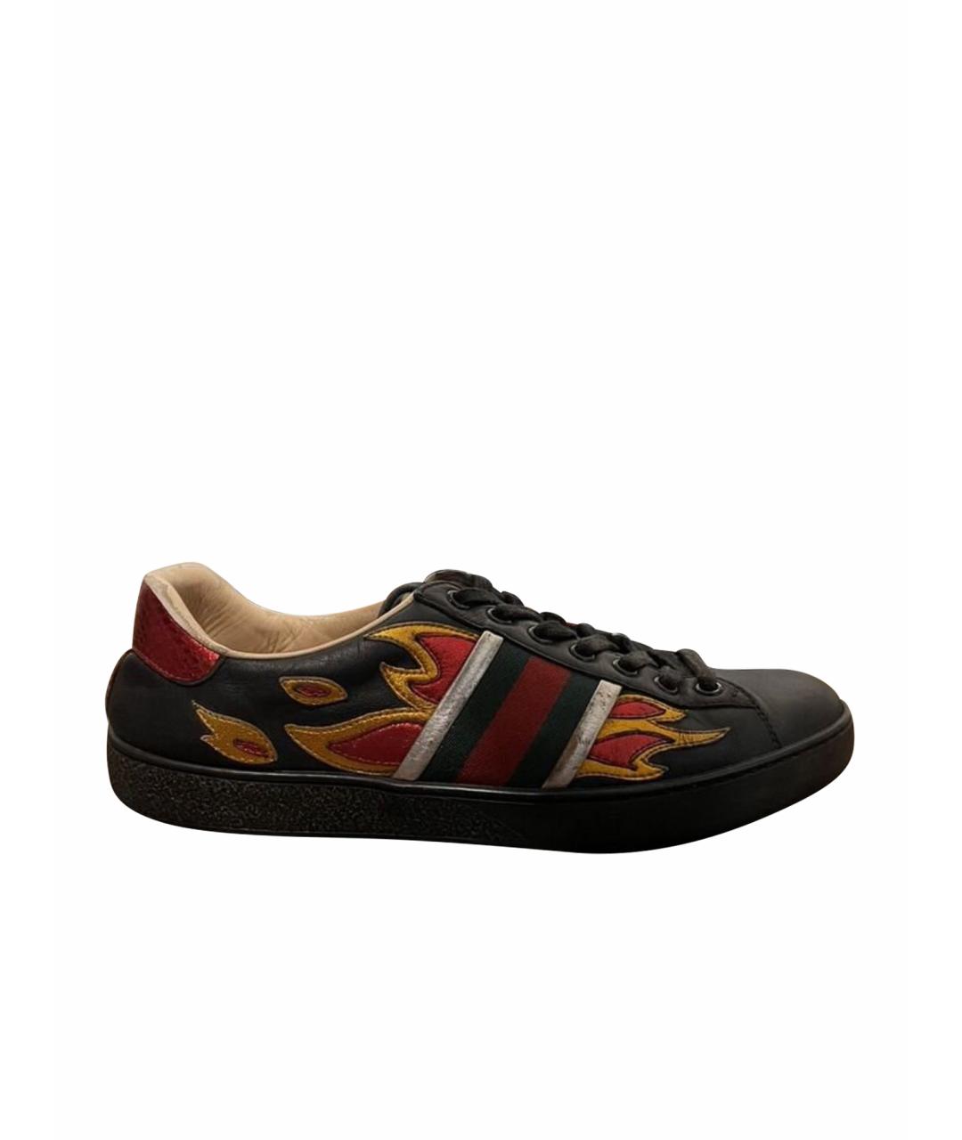 GUCCI Черные кожаные кеды, фото 1