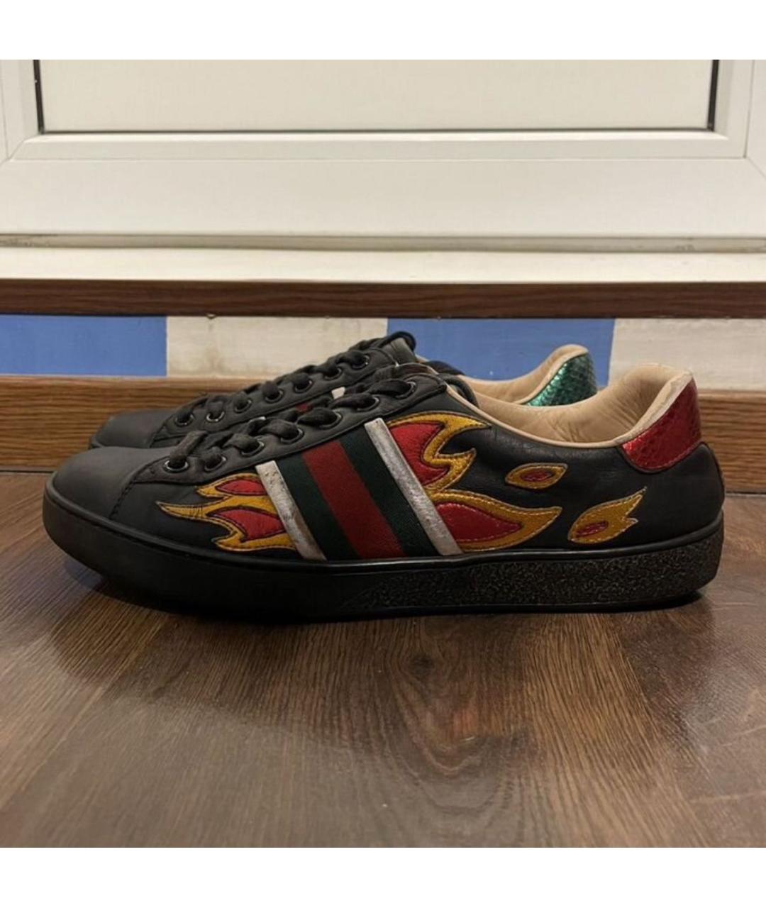 GUCCI Черные кожаные кеды, фото 5