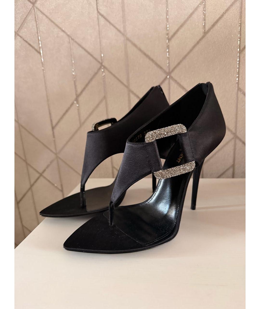 SAINT LAURENT Черные текстильные босоножки, фото 4