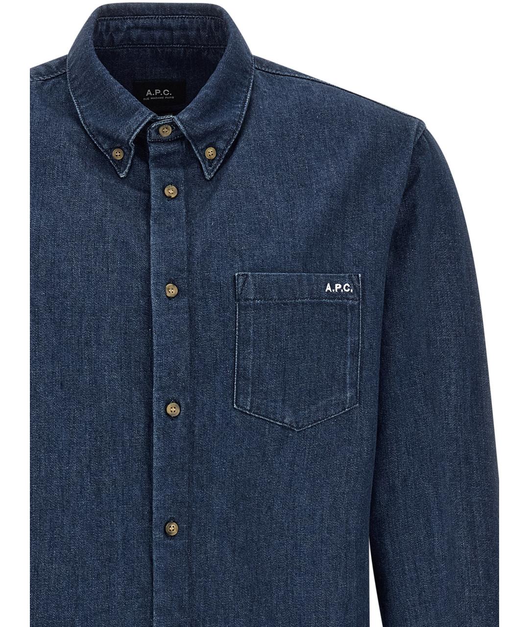 A.P.C. Синяя хлопковая кэжуал рубашка, фото 3