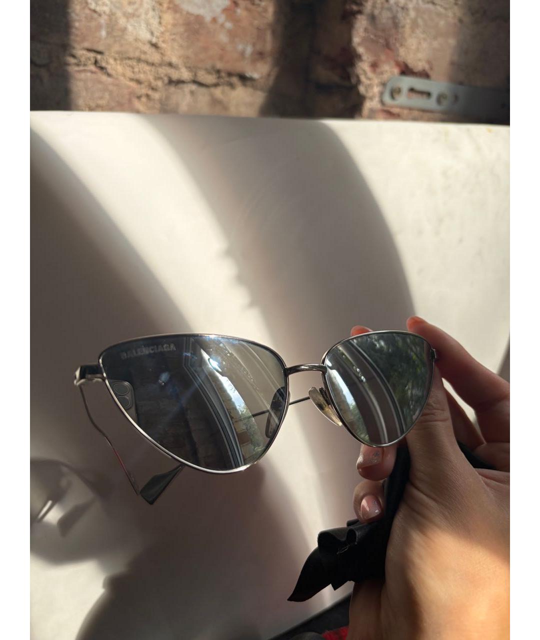 BALENCIAGA Серебряные металлические солнцезащитные очки, фото 2