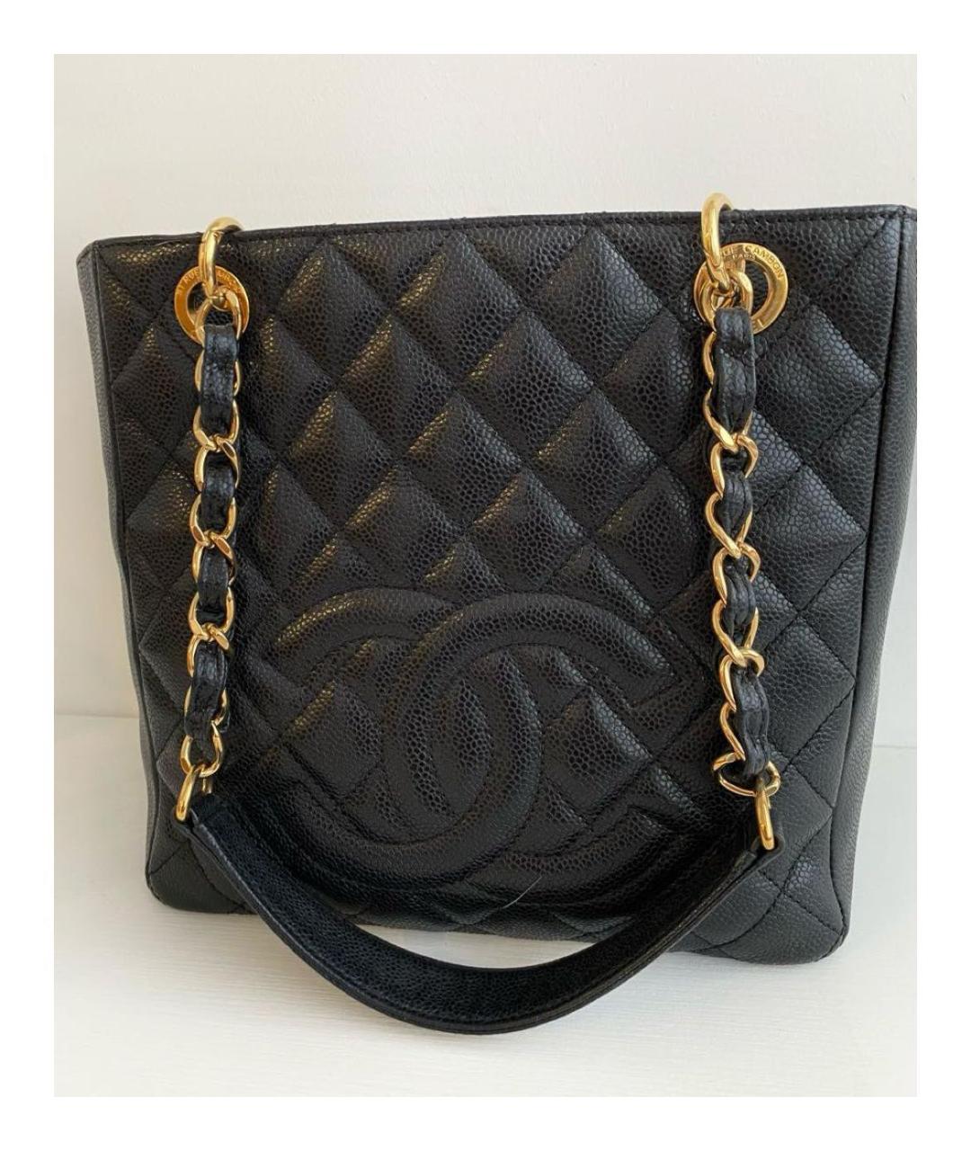 CHANEL Черная кожаная сумка тоут, фото 9