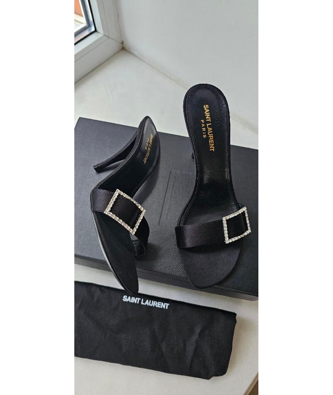 SAINT LAURENT Черные текстильные мюли, фото 8
