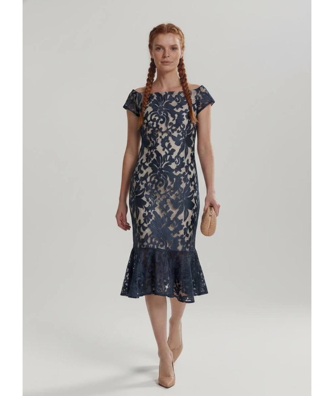 CALVIN KLEIN Синее кружевное коктейльное платье, фото 8
