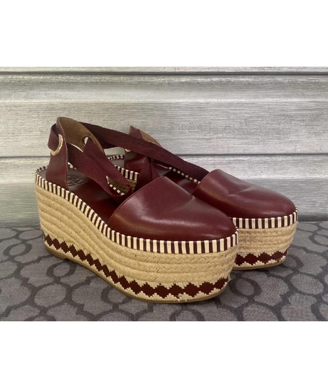 TORY BURCH Бордовые кожаные эспадрильи, фото 4