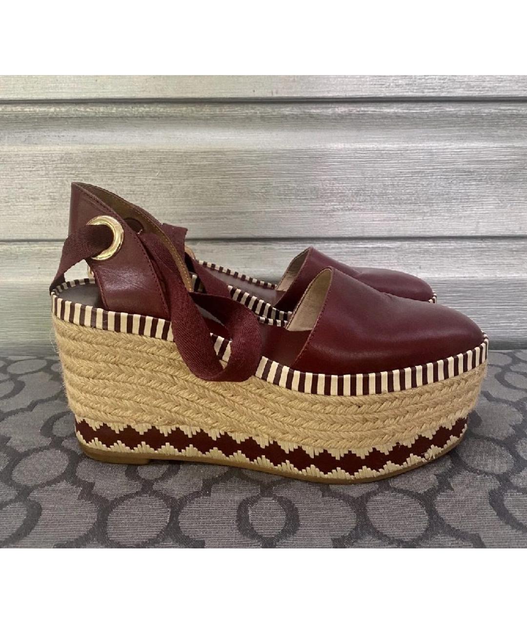 TORY BURCH Бордовые кожаные эспадрильи, фото 7