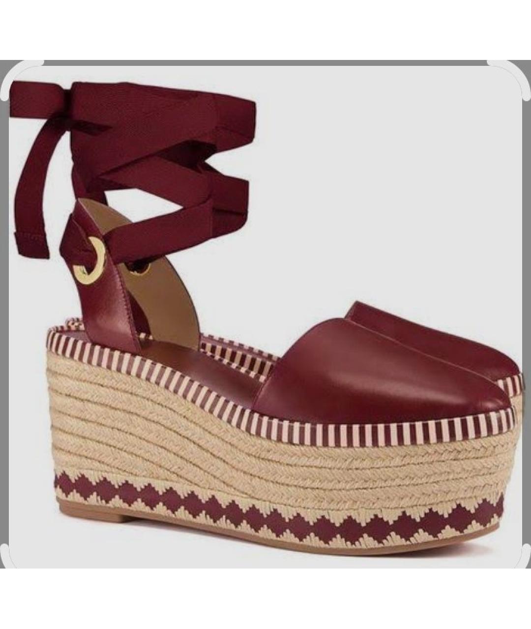 TORY BURCH Бордовые кожаные эспадрильи, фото 3