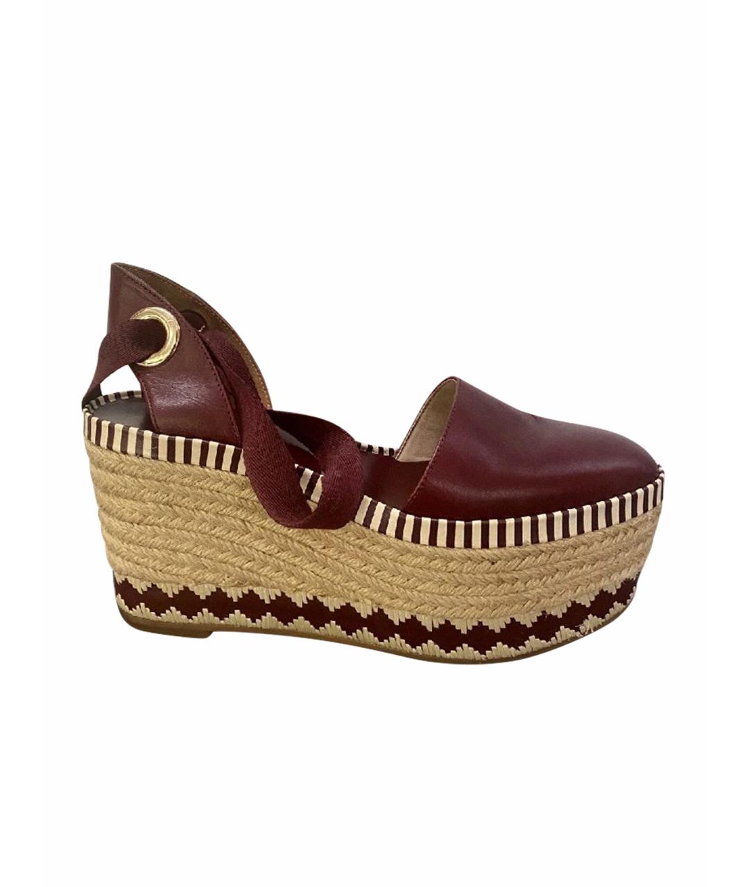 TORY BURCH Бордовые кожаные эспадрильи, фото 1
