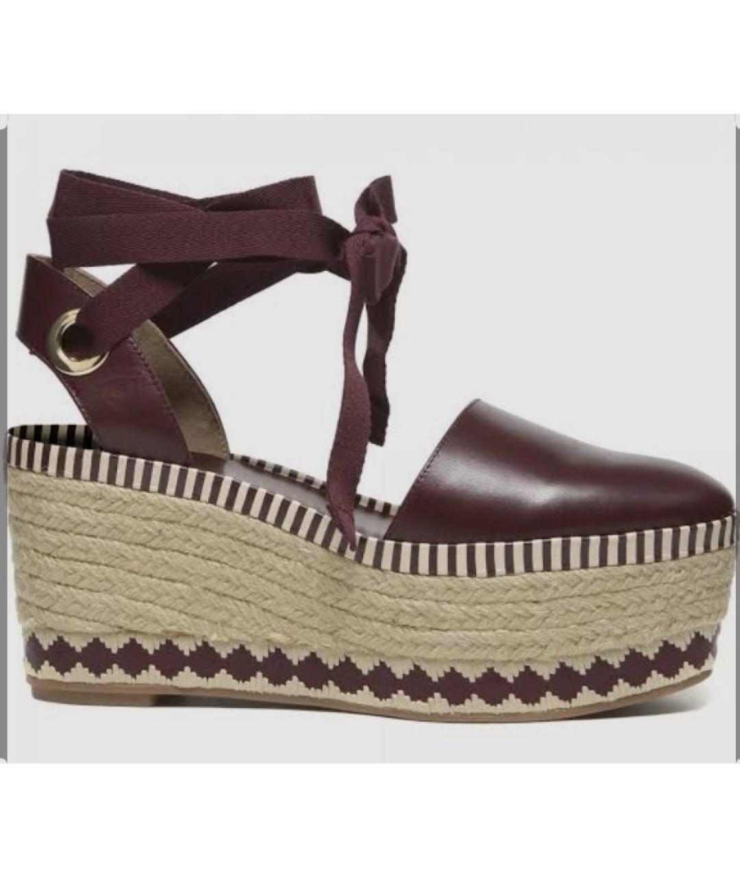 TORY BURCH Бордовые кожаные эспадрильи, фото 2