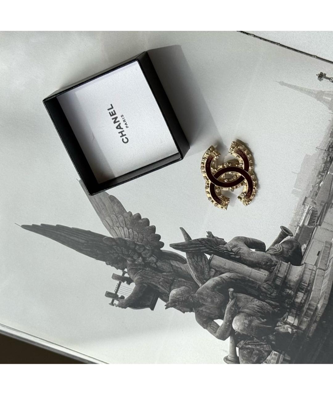 CHANEL Бордовая металлическая булавка / брошь, фото 6