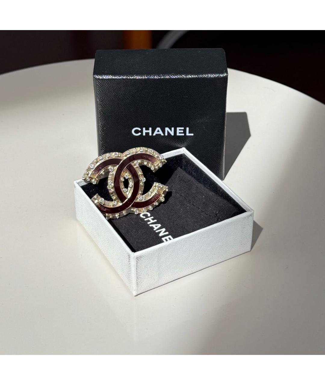 CHANEL Бордовая металлическая булавка / брошь, фото 2