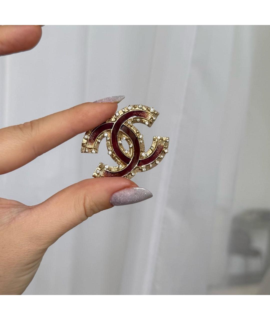 CHANEL Бордовая металлическая булавка / брошь, фото 5