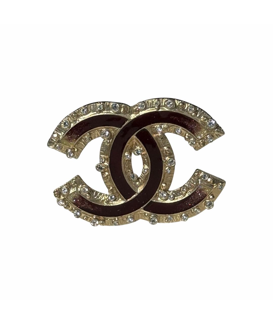 CHANEL Бордовая металлическая булавка / брошь, фото 1