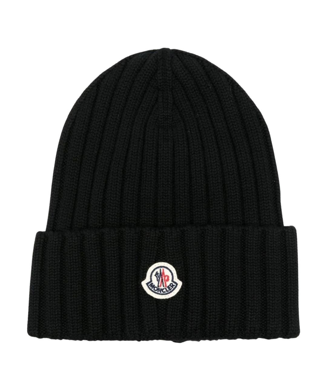 MONCLER Черная шерстяная шапка, фото 1