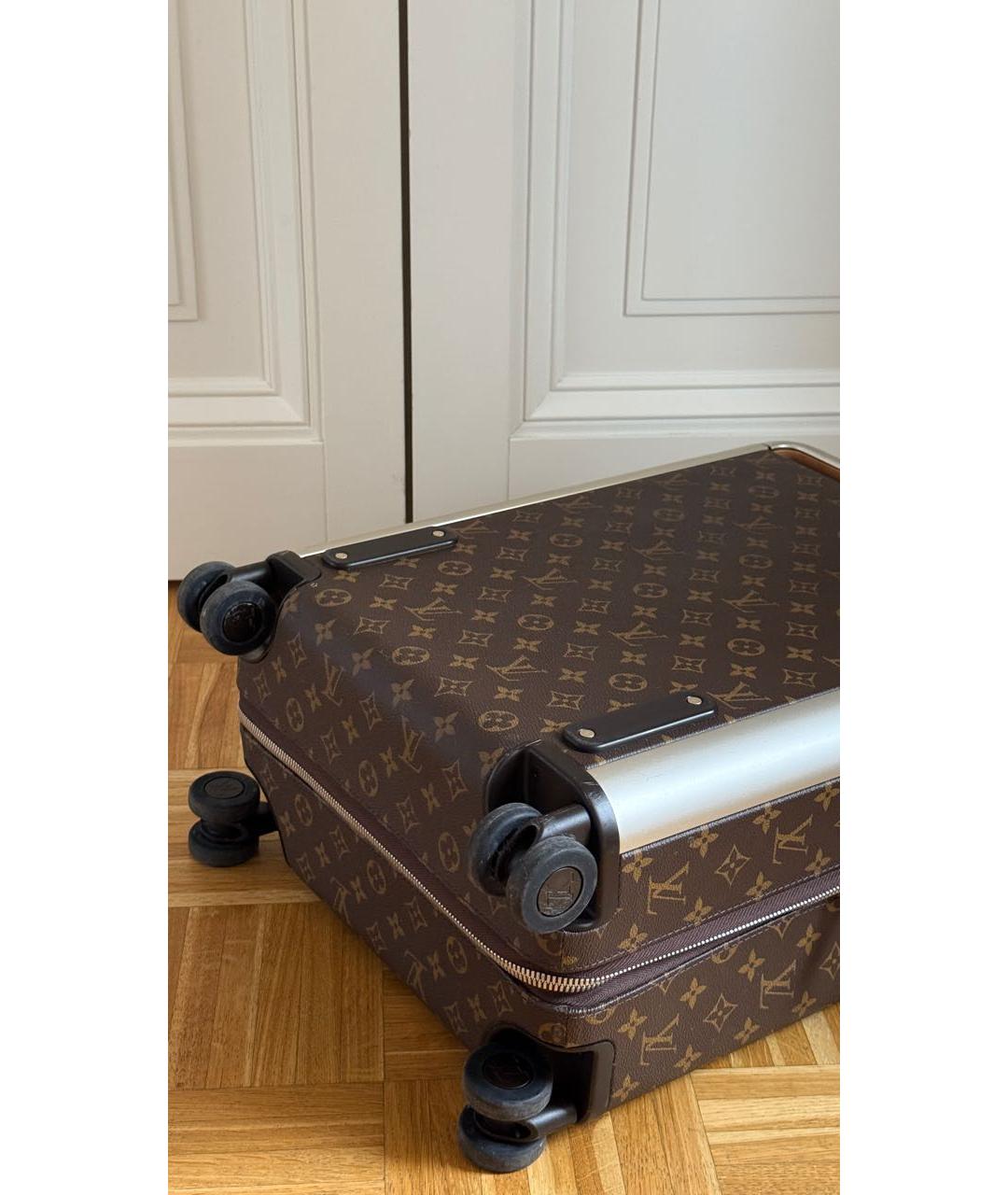 LOUIS VUITTON Коричневый кожаный чемодан, фото 3