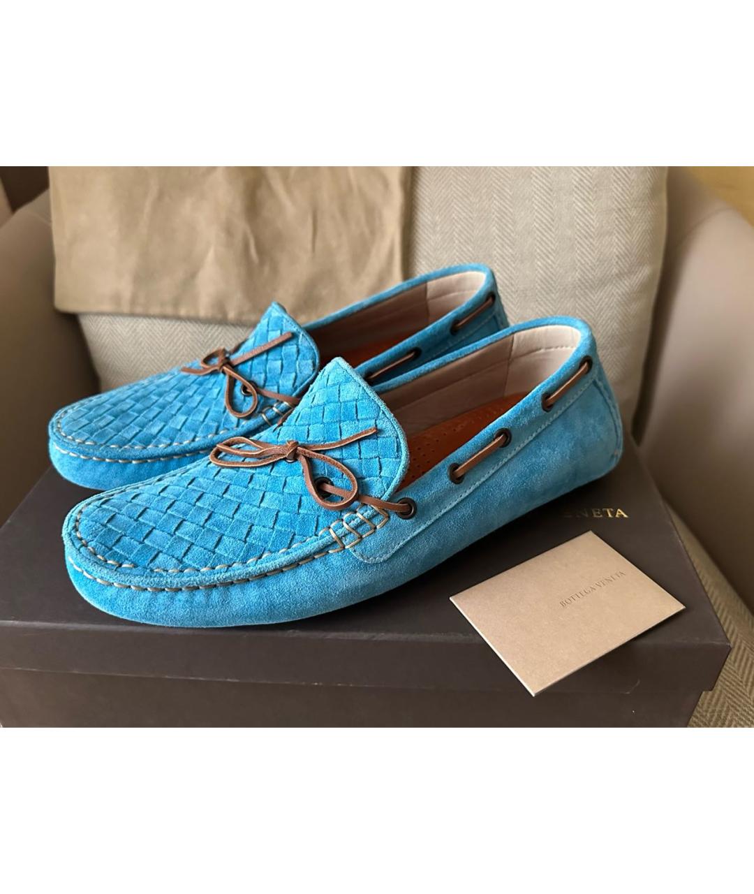 BOTTEGA VENETA Бирюзовые замшевые мокасины, фото 8