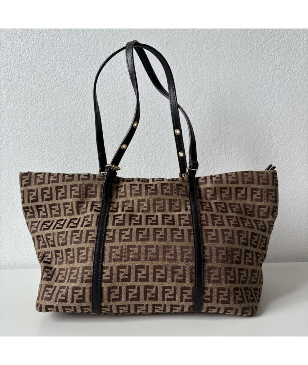 FENDI Коричневая канва сумка тоут, фото 3