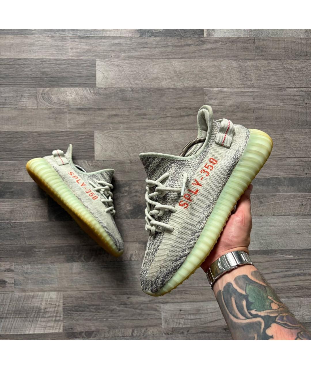 ADIDAS YEEZY Антрацитовые текстильные низкие кроссовки / кеды, фото 7