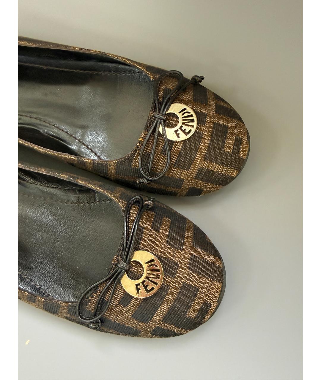 FENDI Коричневые текстильные балетки, фото 4