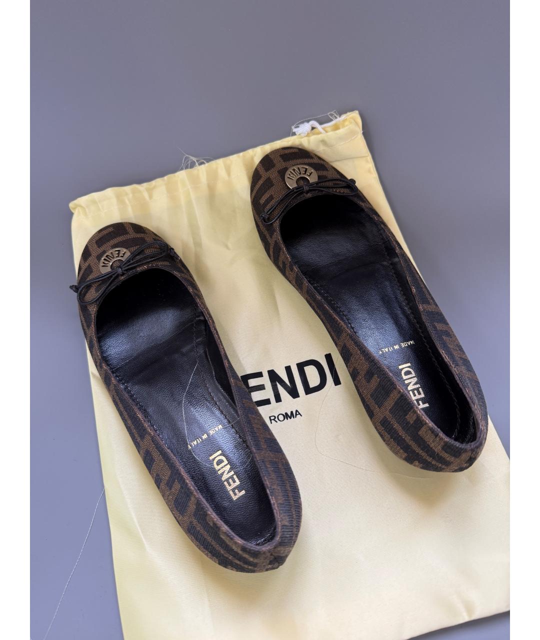 FENDI Коричневые текстильные балетки, фото 7