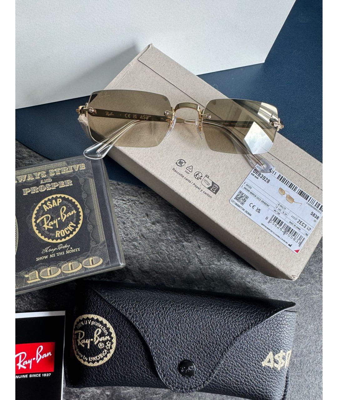 RAY BAN Бежевые металлические солнцезащитные очки, фото 2