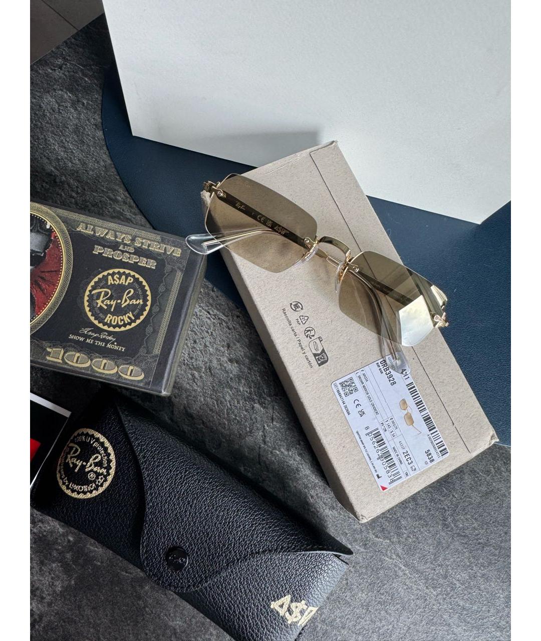 RAY BAN Бежевые металлические солнцезащитные очки, фото 4