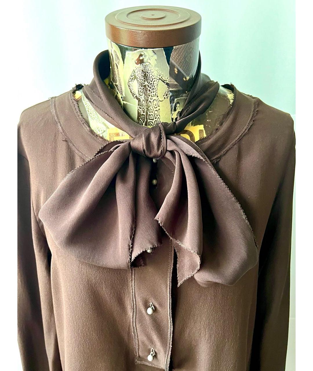 BOTTEGA VENETA Коричневая шелковая блузы, фото 5