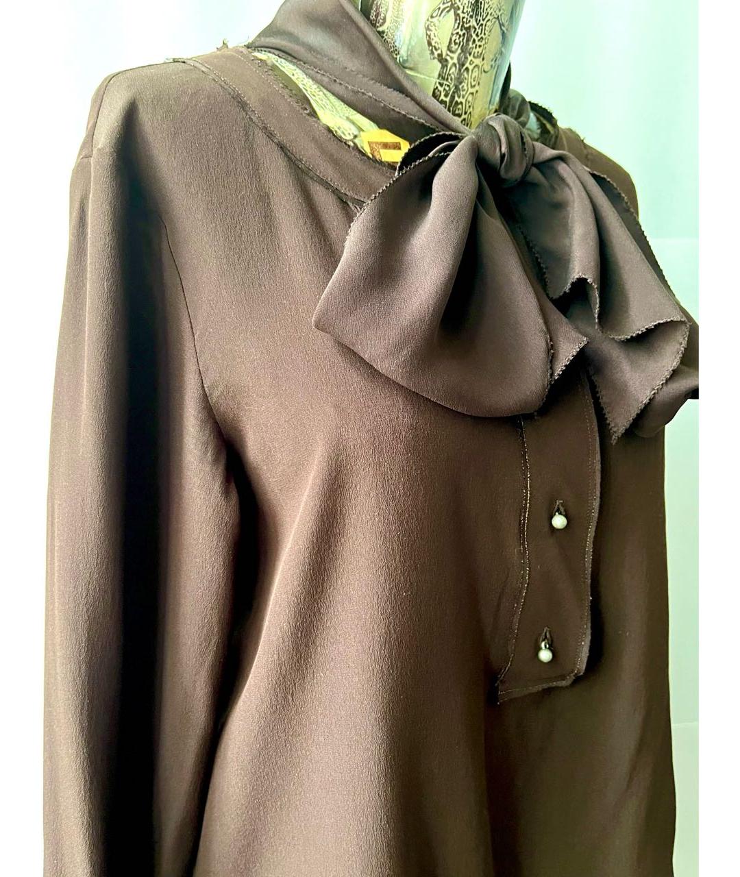 BOTTEGA VENETA Коричневая шелковая блузы, фото 4