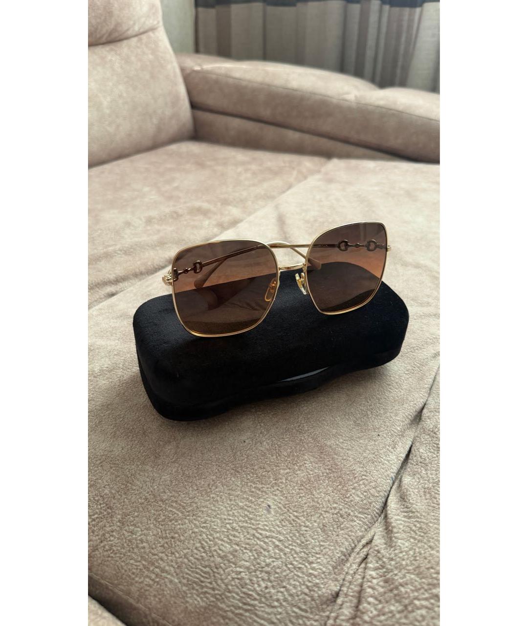 GUCCI Золотые металлические солнцезащитные очки, фото 5