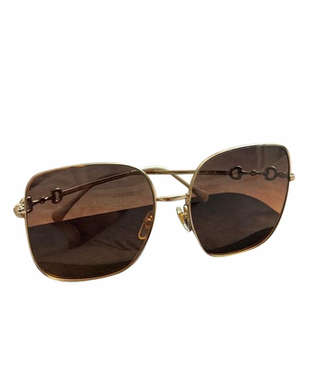 GUCCI Золотые металлические солнцезащитные очки, фото 1