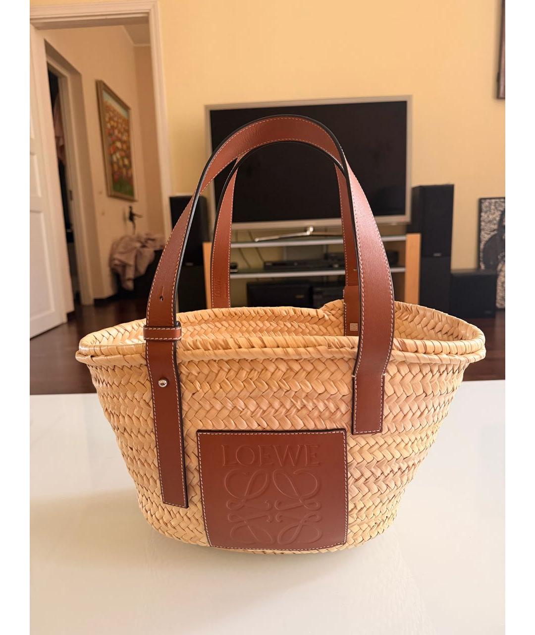 LOEWE Бежевая плетеная пляжная сумка, фото 6