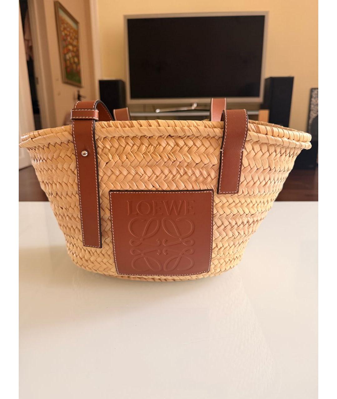 LOEWE Бежевая плетеная пляжная сумка, фото 7