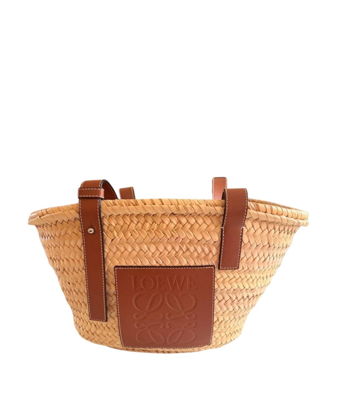 LOEWE Бежевая плетеная пляжная сумка, фото 1