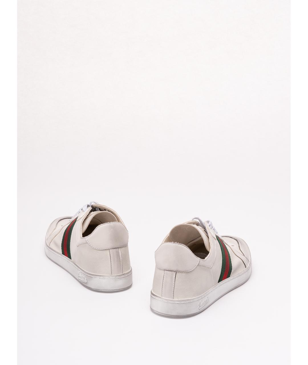 GUCCI Белые кожаные низкие кроссовки / кеды, фото 3