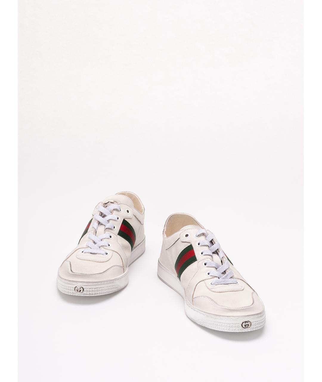 GUCCI Белые кожаные низкие кроссовки / кеды, фото 2