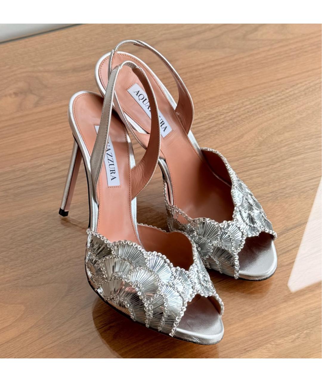 AQUAZZURA Серебряные кожаные босоножки, фото 3