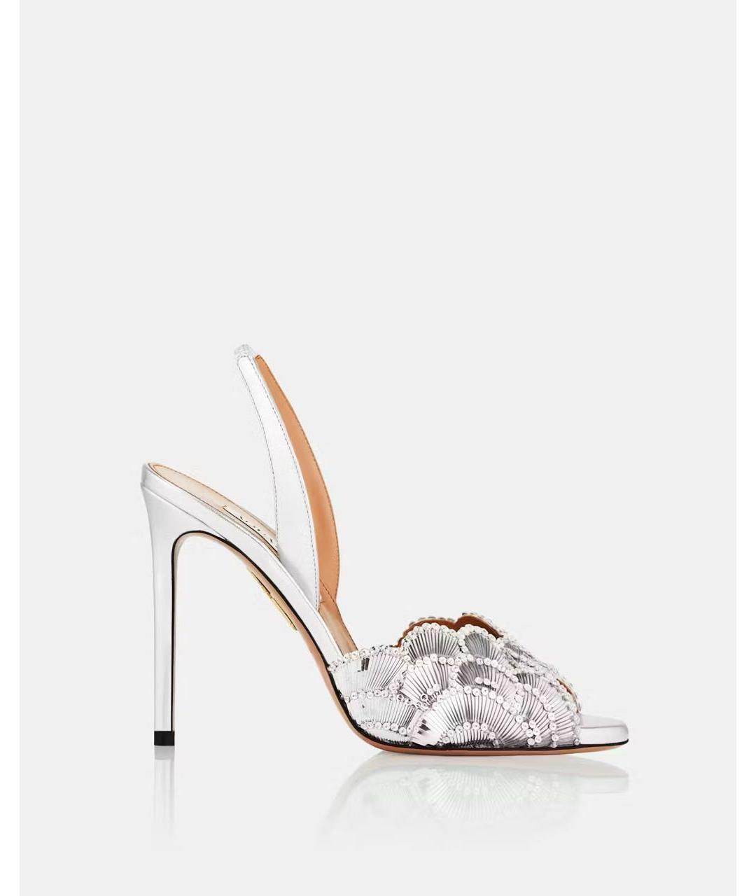 AQUAZZURA Серебряные кожаные босоножки, фото 5