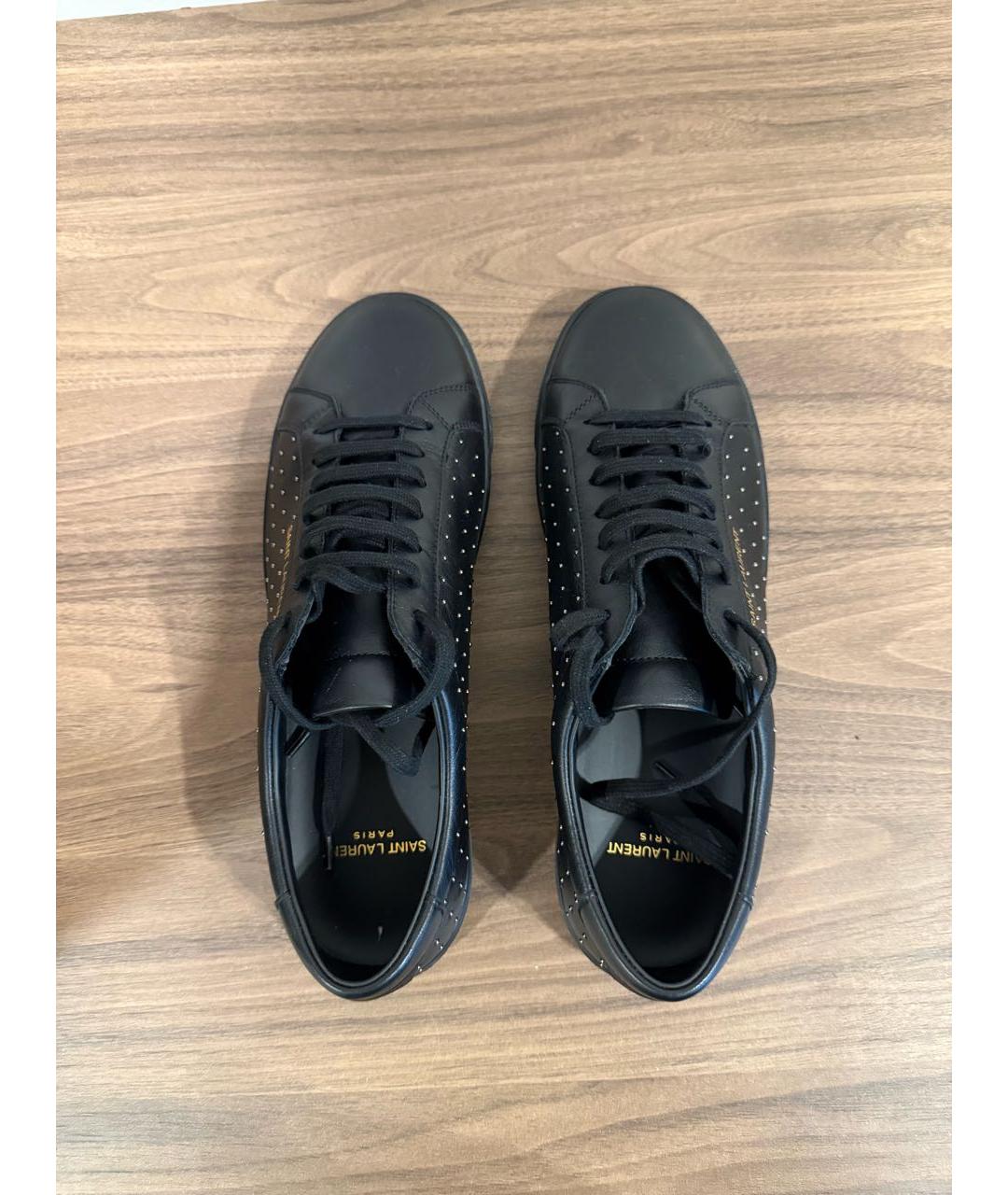 SAINT LAURENT Черные кожаные низкие кроссовки / кеды, фото 3