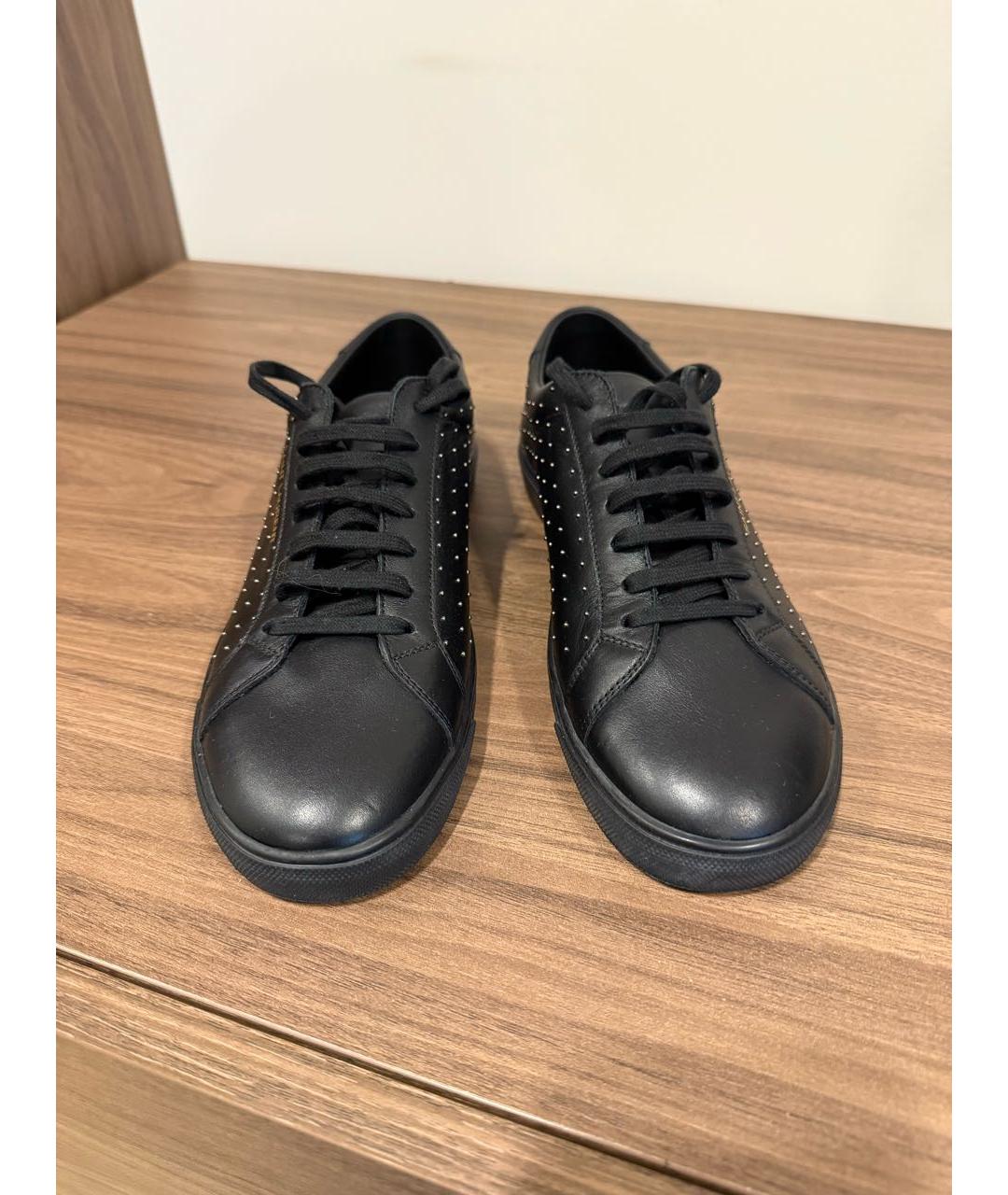 SAINT LAURENT Черные кожаные низкие кроссовки / кеды, фото 2