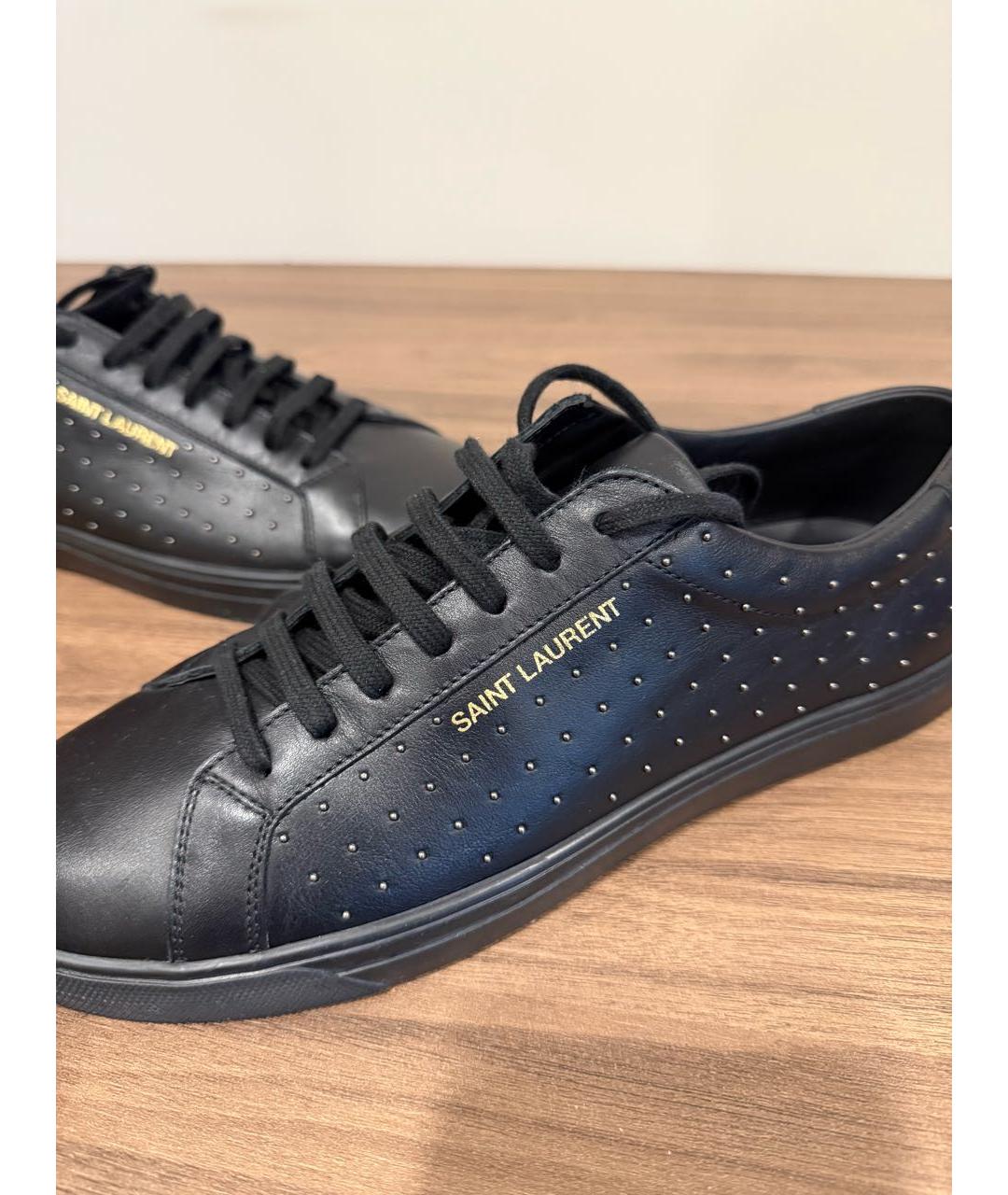 SAINT LAURENT Черные кожаные низкие кроссовки / кеды, фото 6