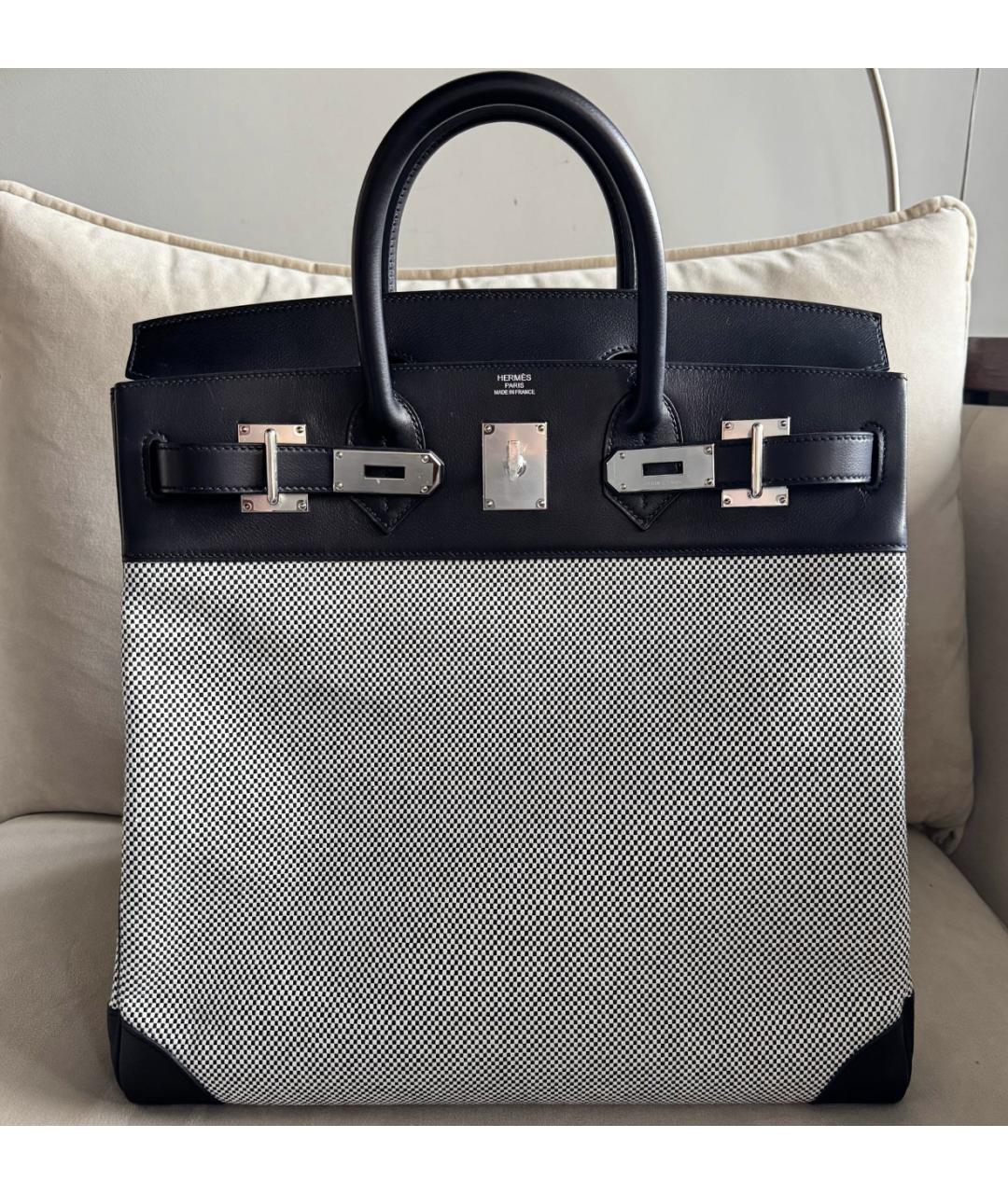 HERMES Черная кожаная сумка тоут, фото 3