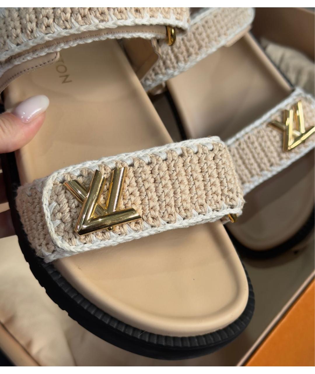 LOUIS VUITTON Бежевые кожаные босоножки, фото 6
