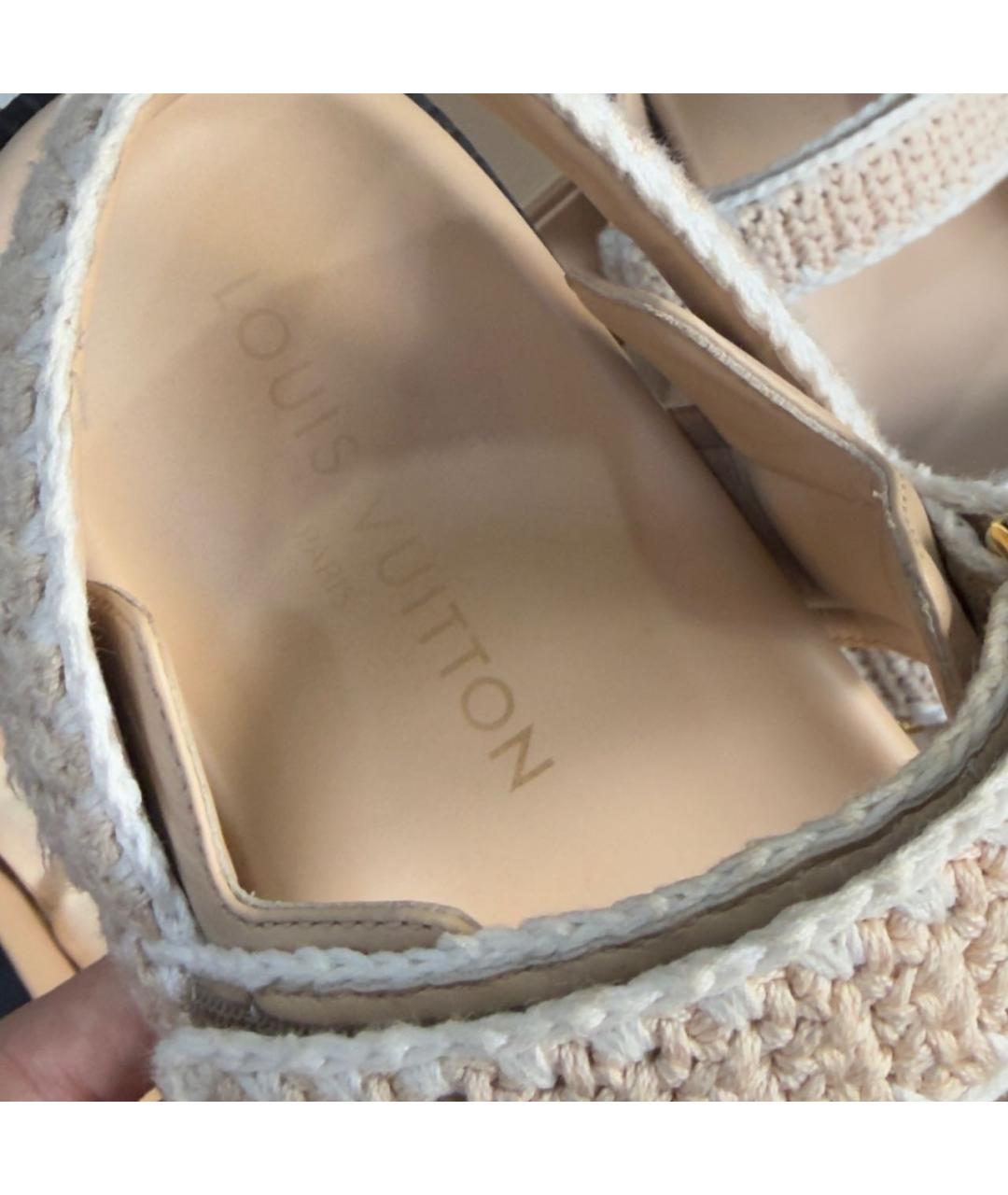 LOUIS VUITTON Бежевые кожаные босоножки, фото 7