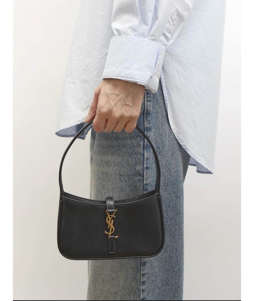 SAINT LAURENT Черная кожаная сумка с короткими ручками, фото 6