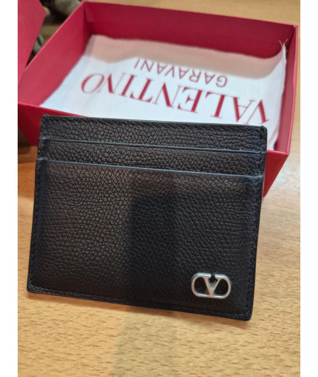 VALENTINO Черный кожаный кардхолдер, фото 1