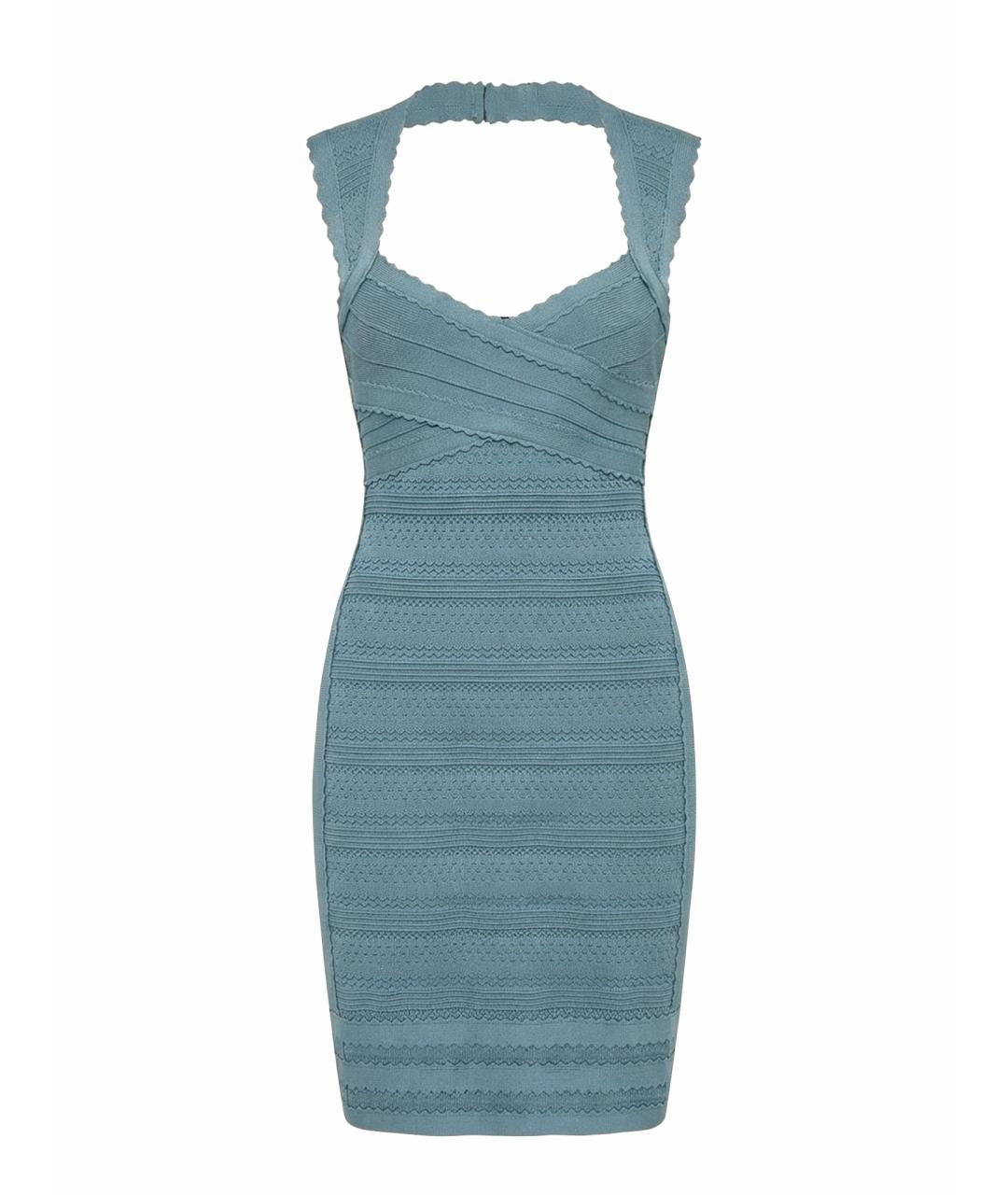 HERVE LEGER Голубое вискозное коктейльное платье, фото 1
