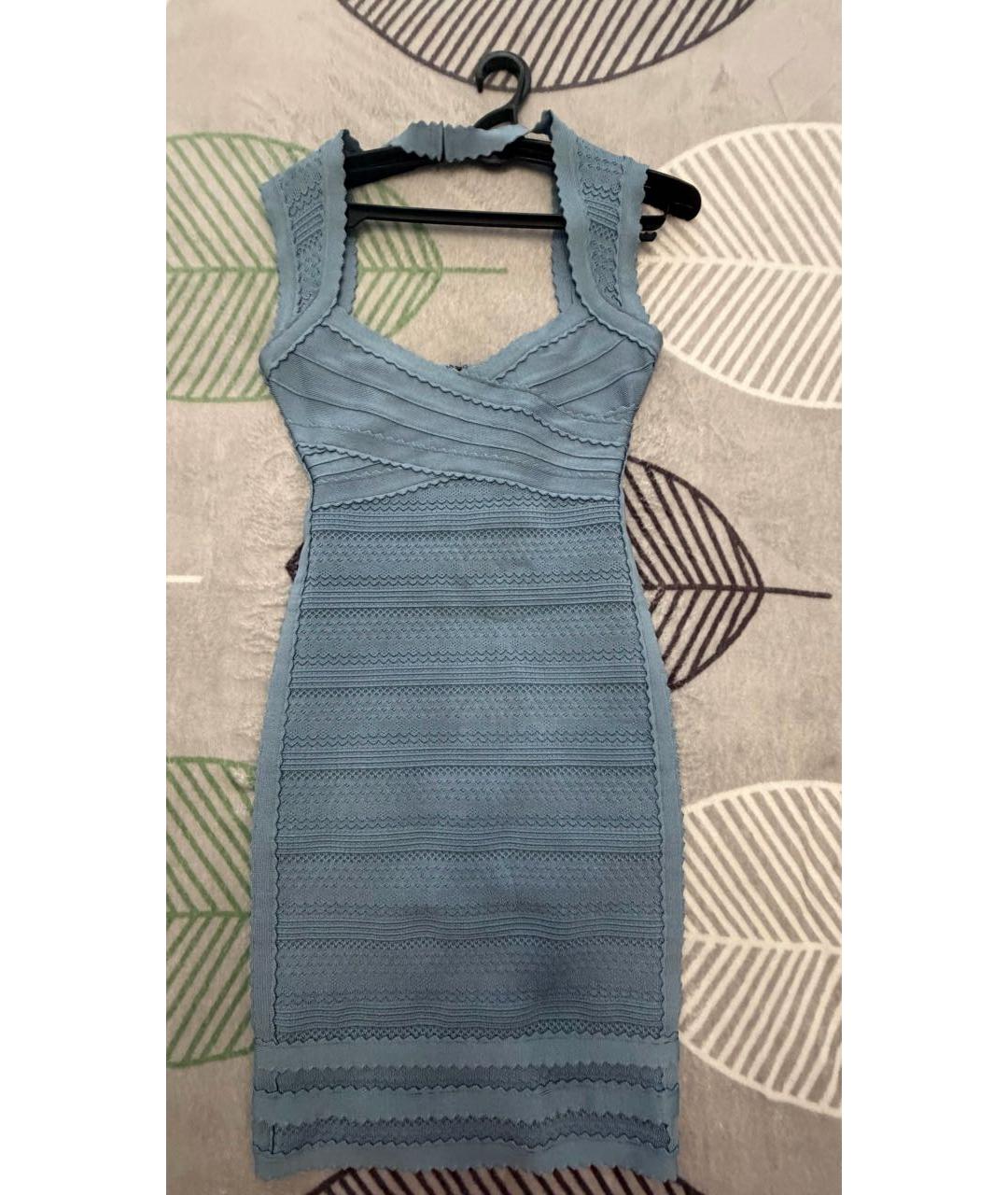 HERVE LEGER Голубое вискозное коктейльное платье, фото 7